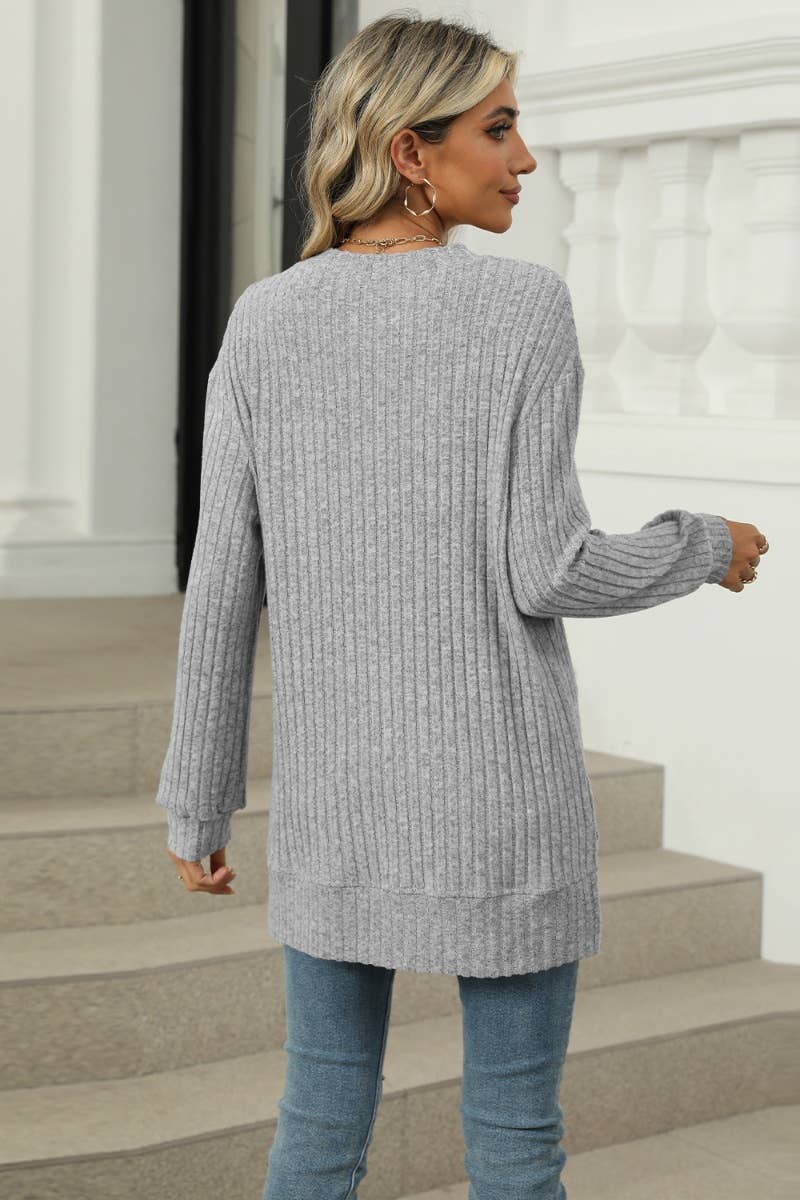 CWOSWL6608_WINTER POCKET CREW NECK LONG-SLEEVED SWEATER