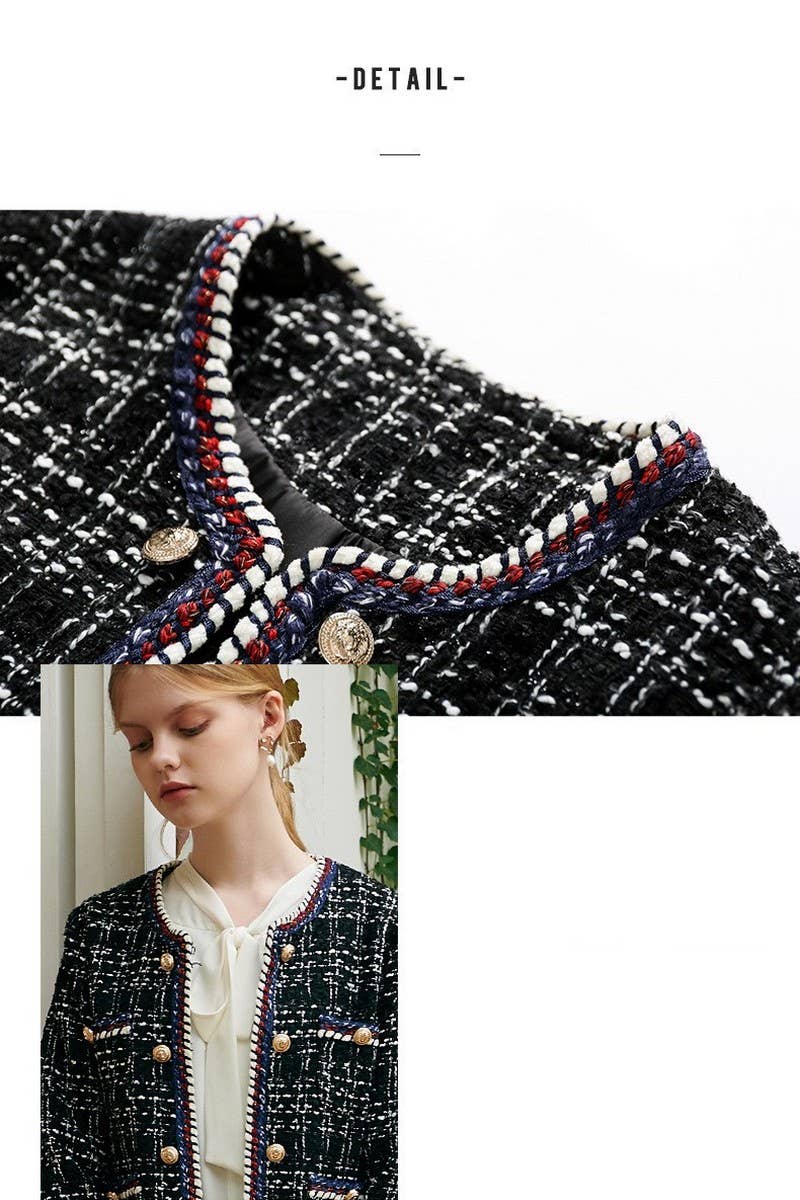 CWOCO1131_BLACK AND WHITE CHECK DOUBLE-BREASTED COATS