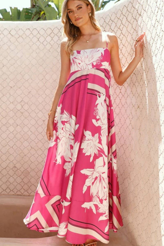 CWDHL1025_NEW SUMMER PRINTED RUFFLED SLING DRESS