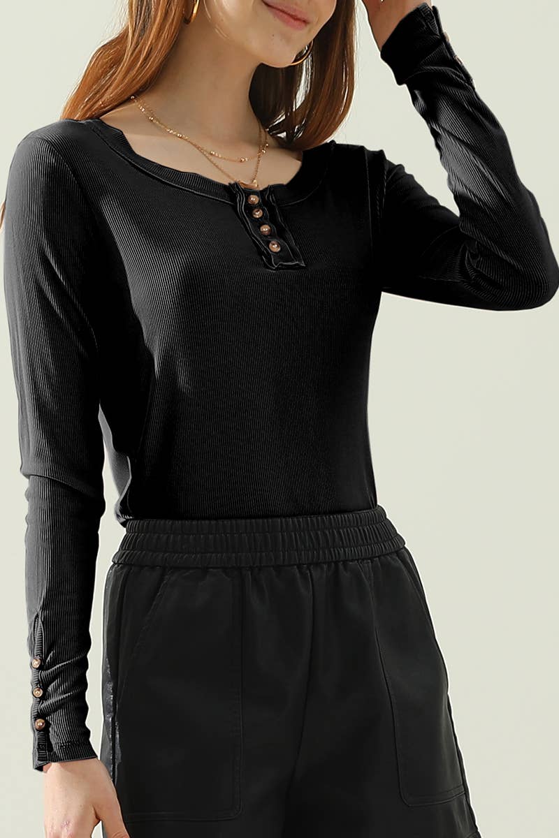 CWTTL1105_LONG SLEEVE ROUND BUTTON NECK T SHIRT TOP