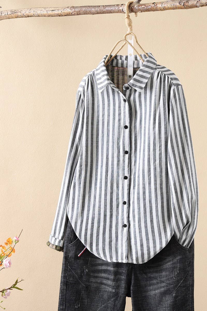 CWTSTL2251_YARN-DYED DOUBLE-LAYER COTTON STRIPED SHIRT