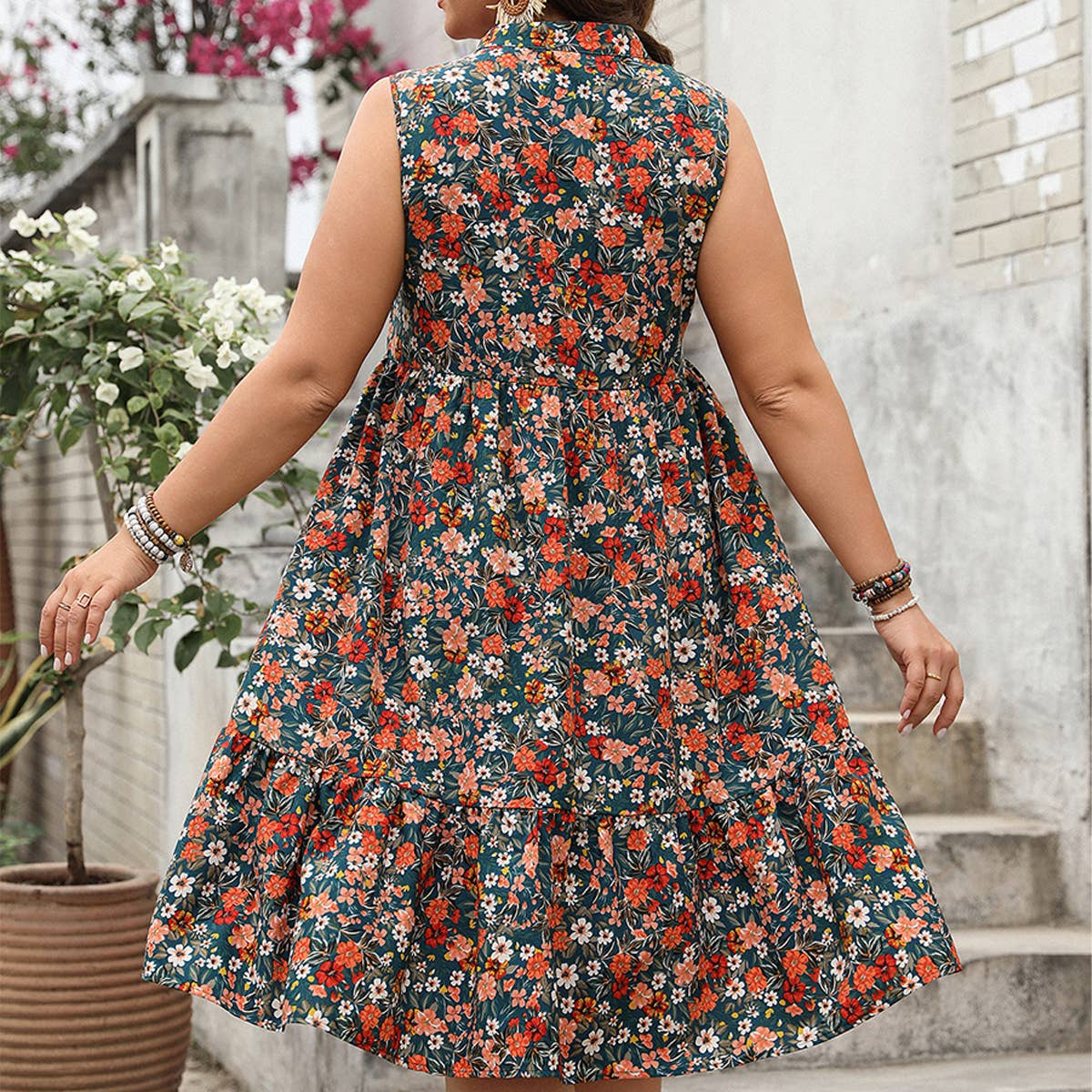 Elegant Stylish Youthful Printed Sleeveless Dress
