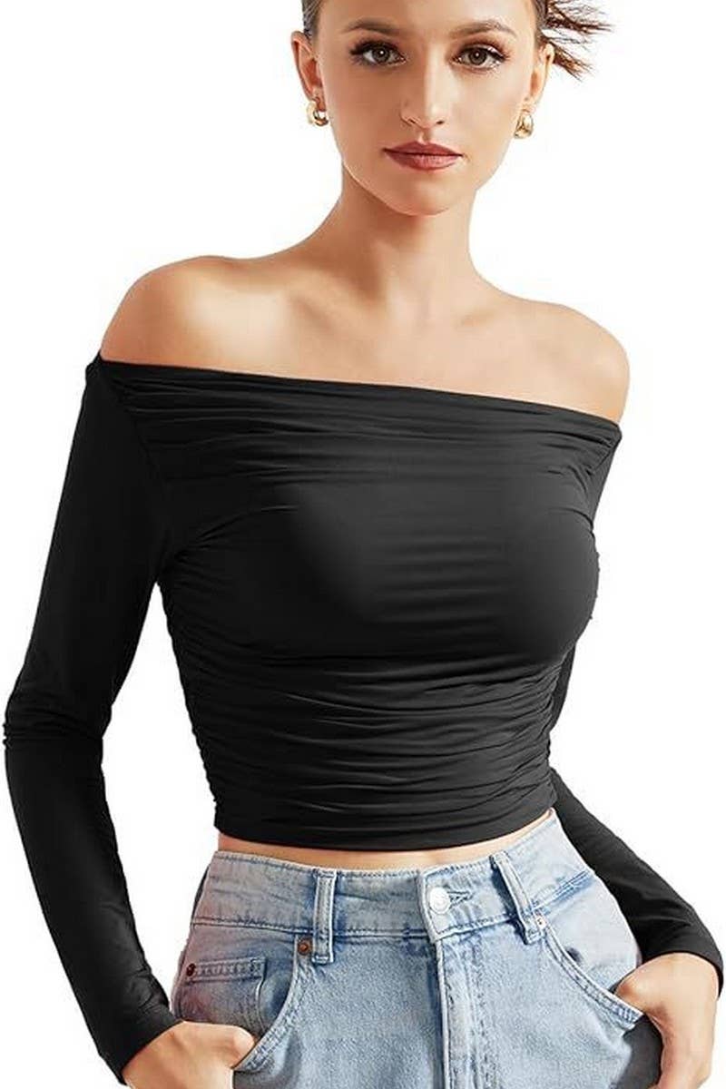 CWTBLL01150_OFF-THE-SHOULDER MILK SILK SLIM-FIT BASE TOP