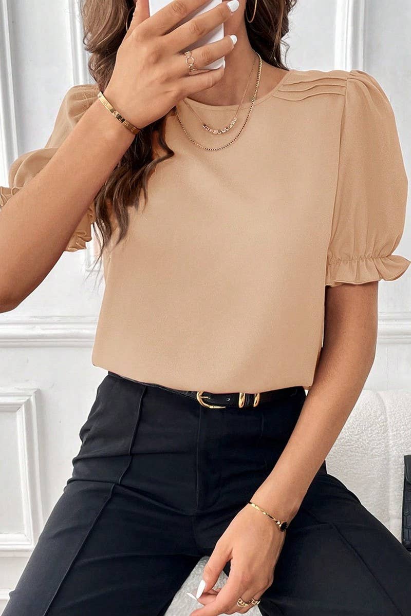 CWTTS1374_SUMMER FASHION TEMPERAMENT ROUND NECK SHIRT