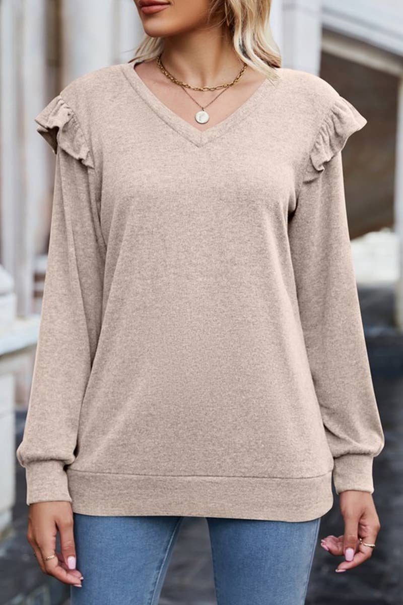 CWTTL1646_V-neck Long Sleeve Pullover Top