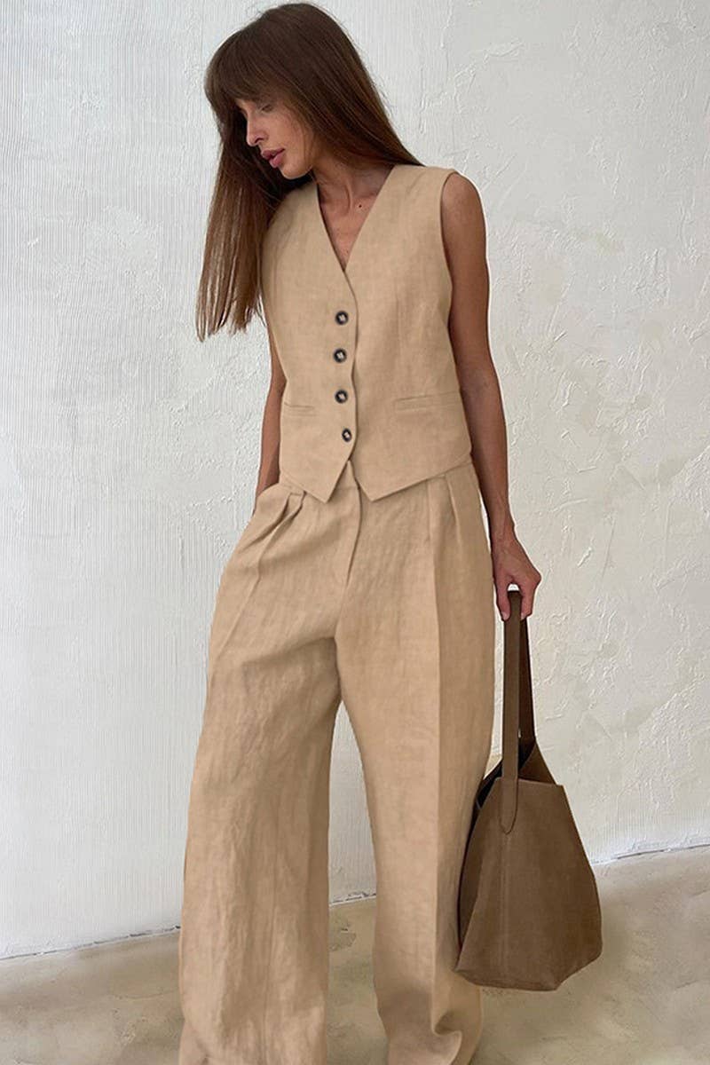 CWSTB1478_SLIM FIT VEST PLEATED TROUSERS TWO-PIECE SET