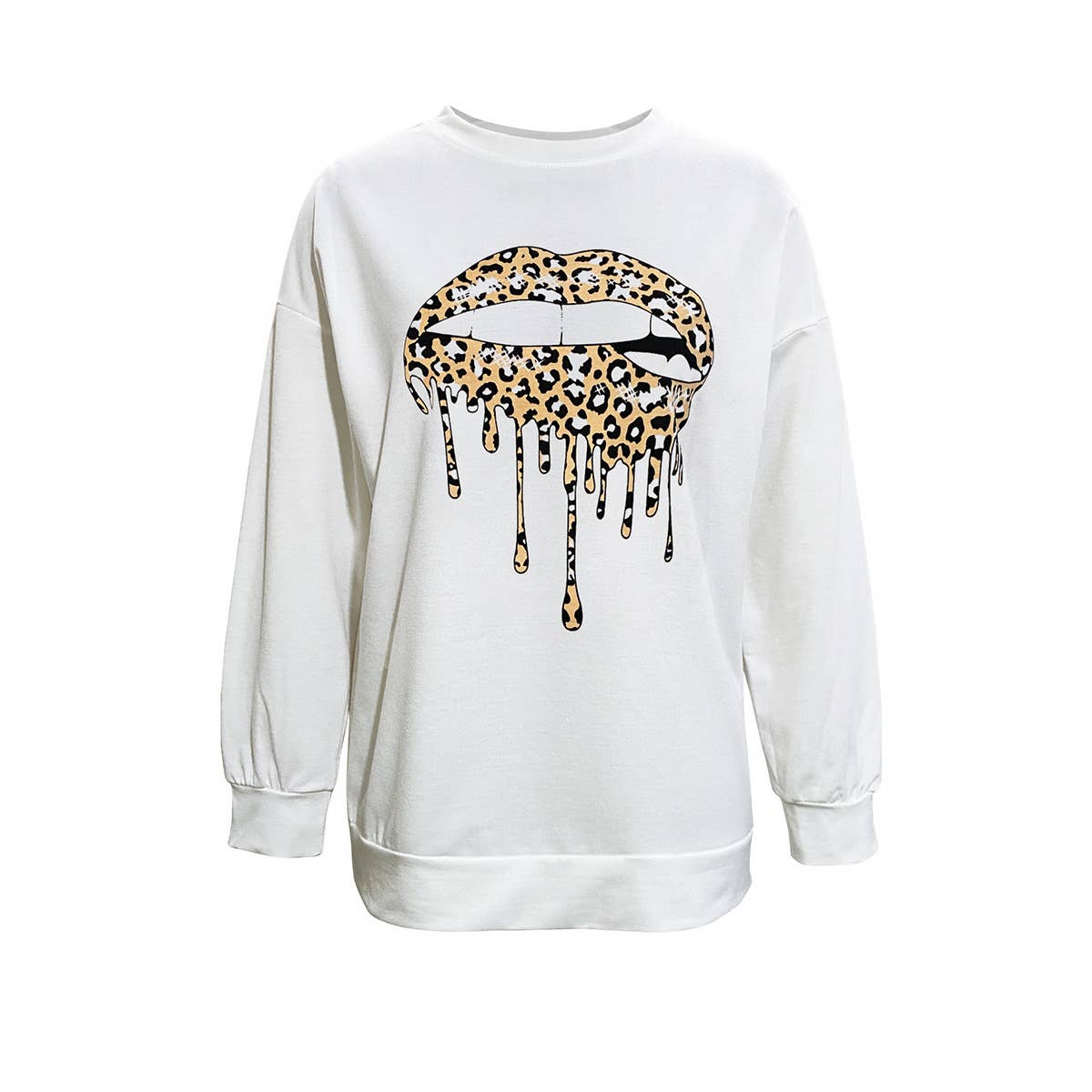 CREW-NECK LIP PRINT LONG-SLEEVED BAGGY HOODIE