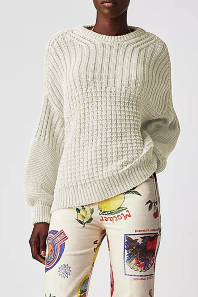 CWOSWL5836_SOLID COLOR CREW-NECK LONG-SLEEVED SWEATER