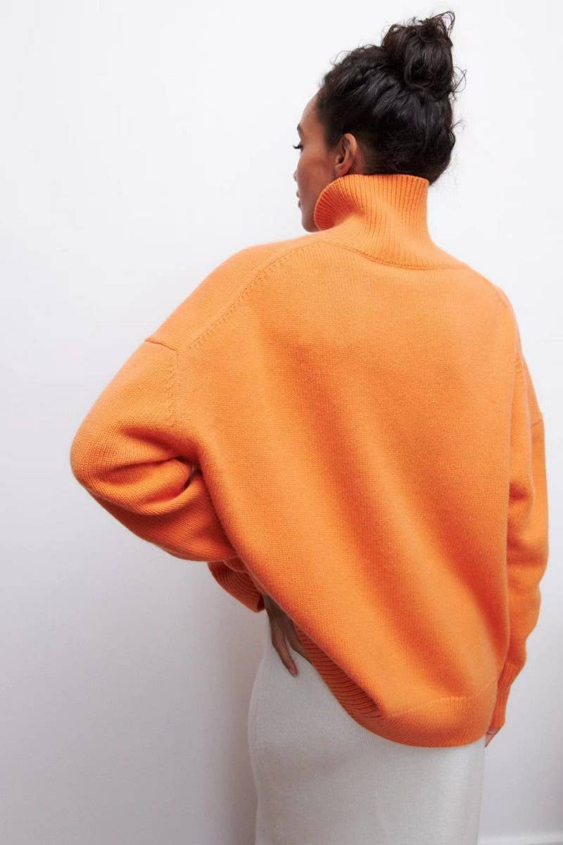 CWOSWL07646_SOLID COLOR LOOSE TURTLENECK KNITTED SWEATER