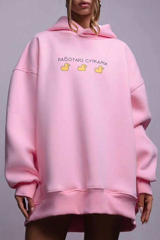 CWOHOL0659_CASUAL DUCK PRINT HOODED LONG-SLEEVED HOODIE