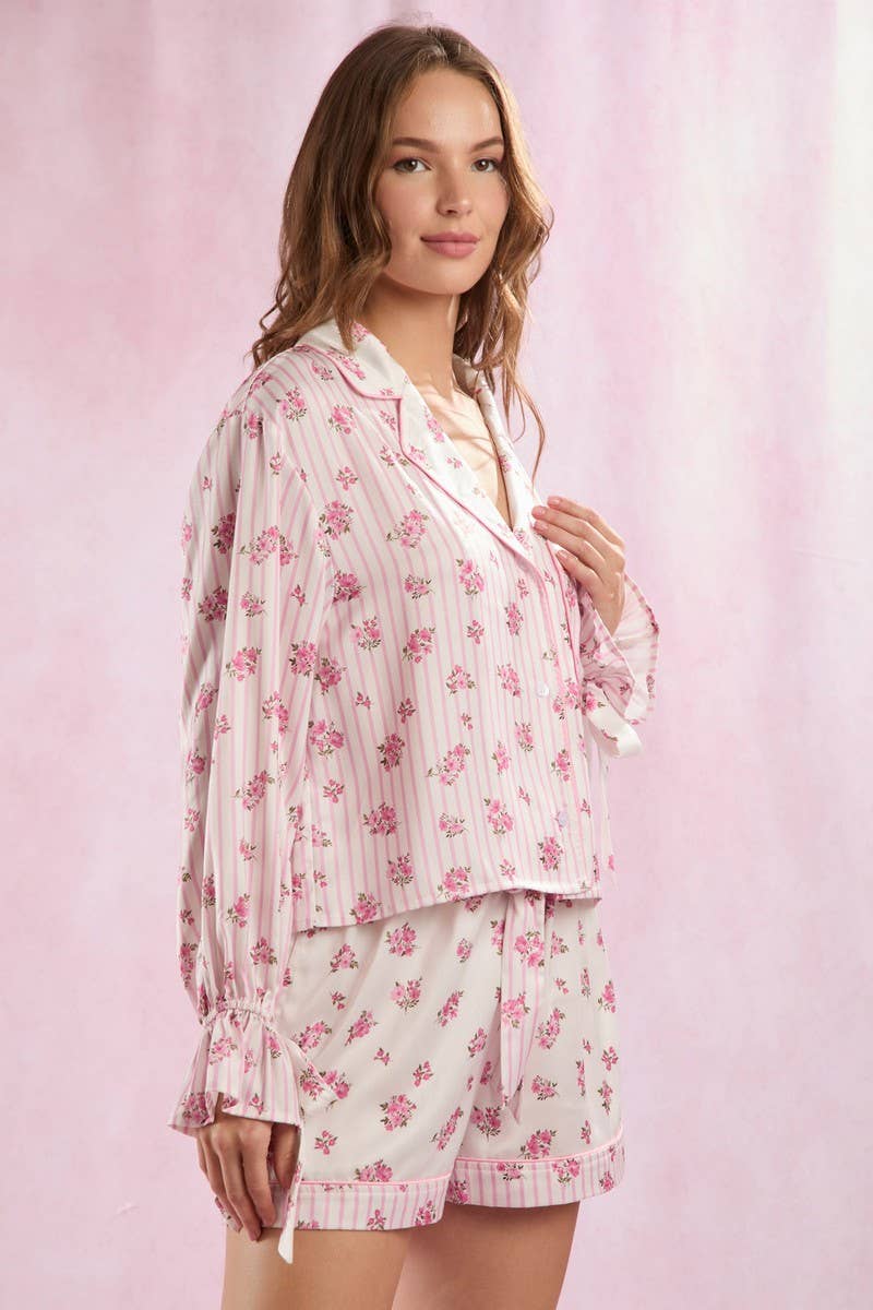 CWSS1246_BELL SLEEVE LACE-UP COMFORTABLE HOMEWEAR SET