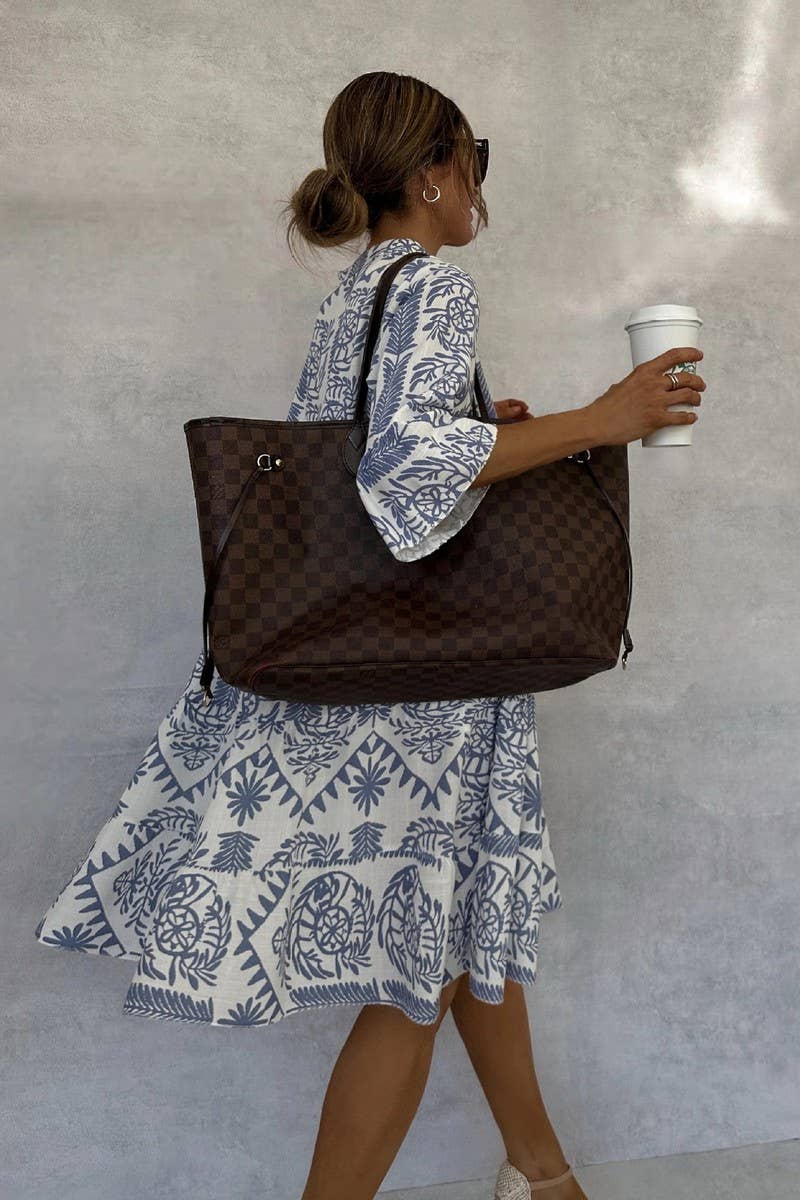 CWDMD5844_CASUAL PRINTED THREE-QUARTER SLEEVE SHIRT DRESS