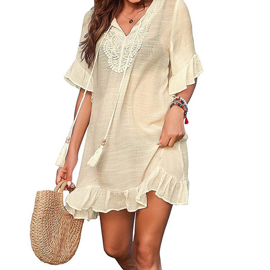 Casual lace cover-up sheer maxi dress