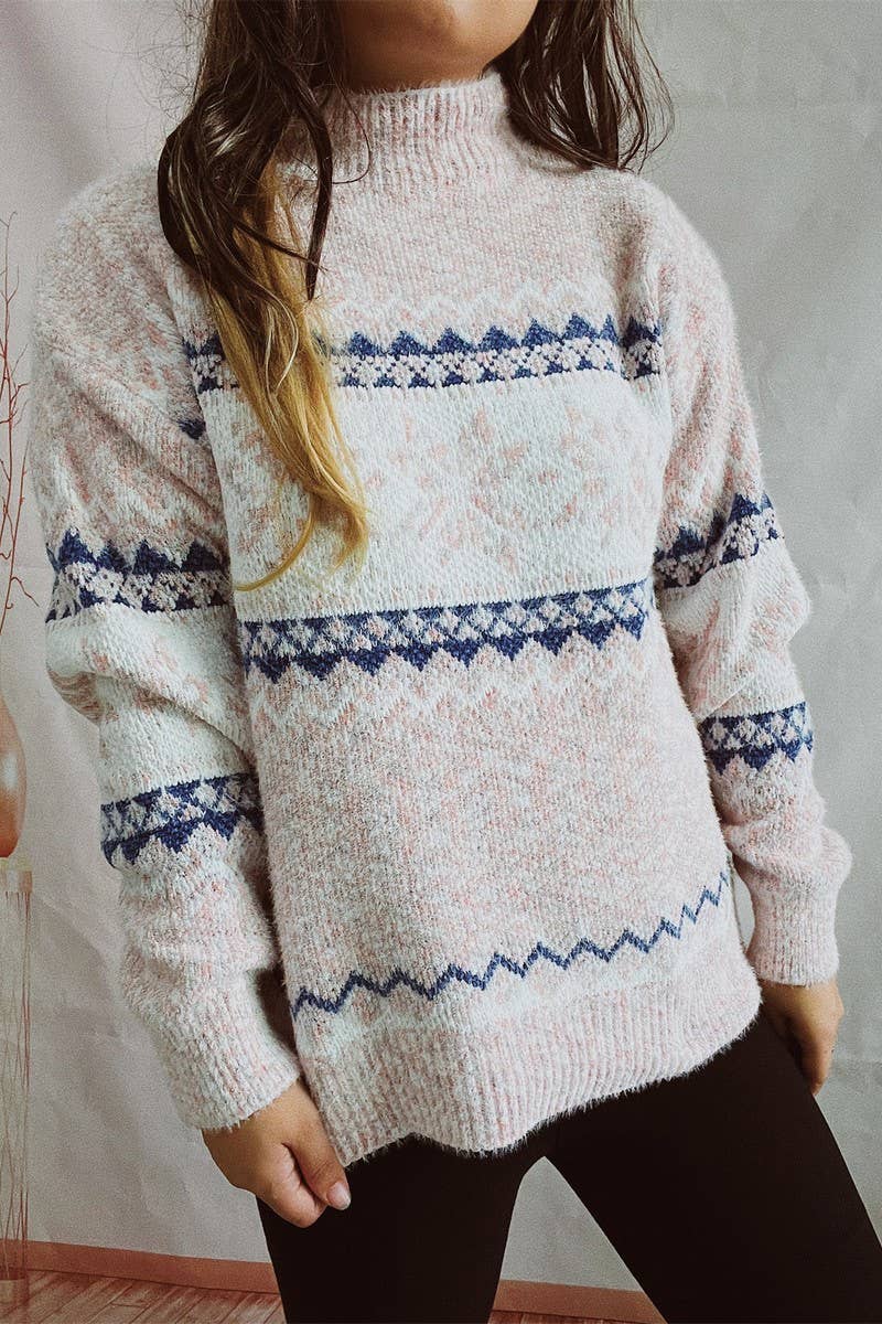 Chenille snowflake jacquard half turtleneck sweater