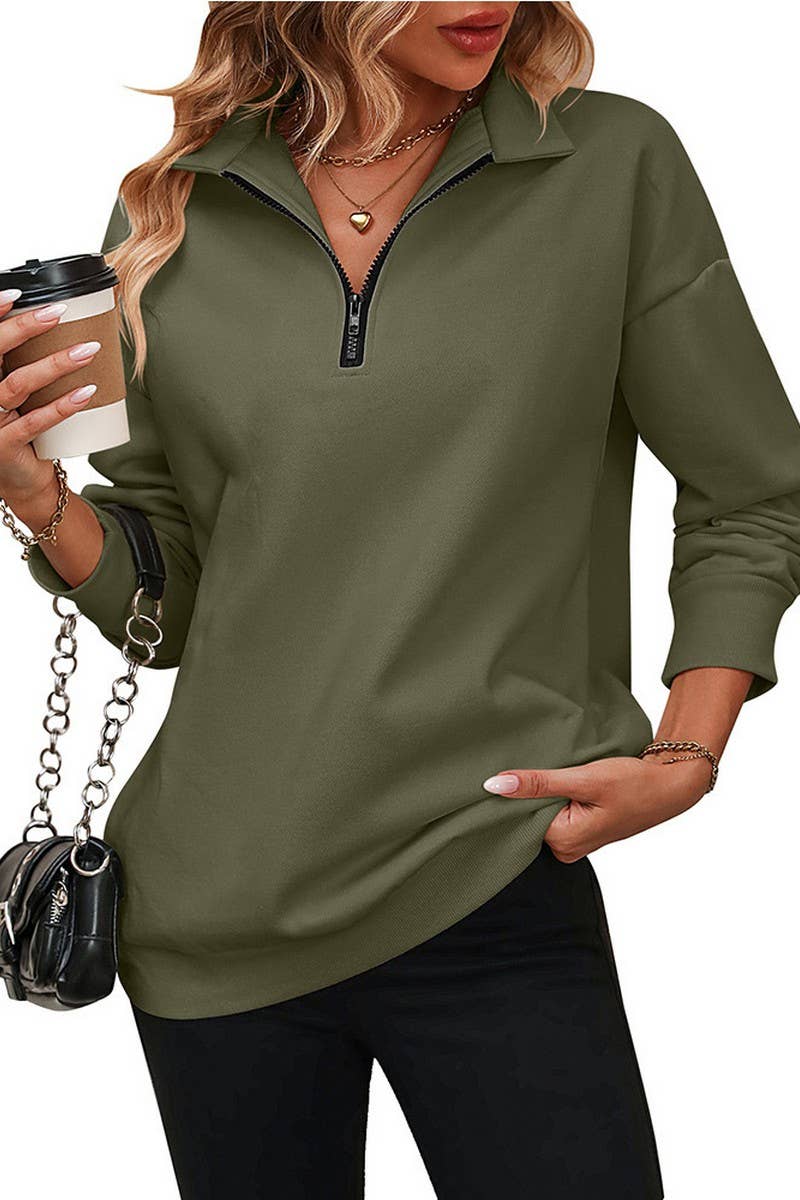 CWTBLL1833_HALF-ZIP LONG-SLEEVED PULLOVER SWEATSHIRT