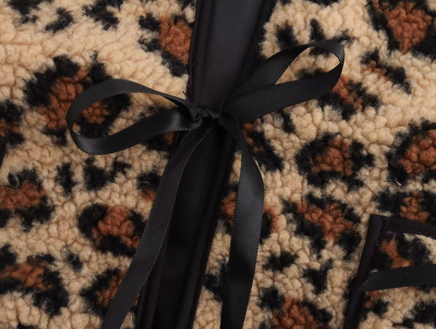 Fashionable leopard print bow long-sleeved coat