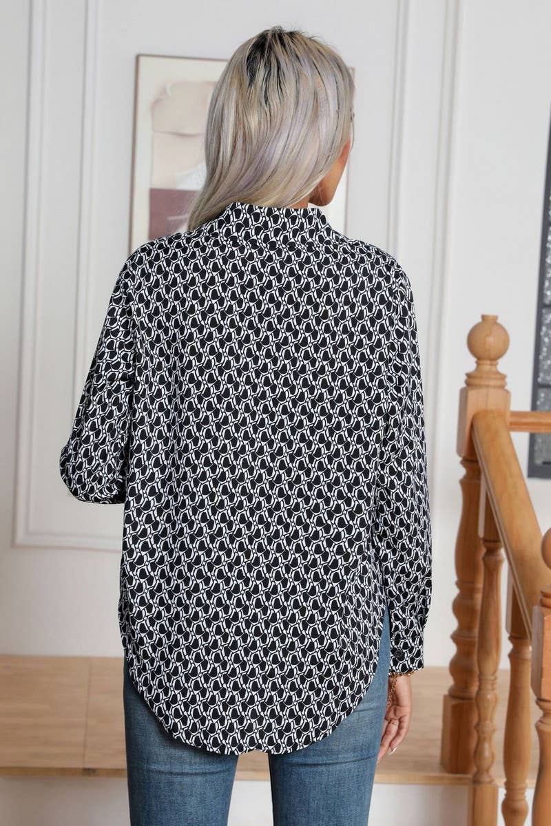 CWTBLL0696_Button Down Casual Long Sleeve Print Top