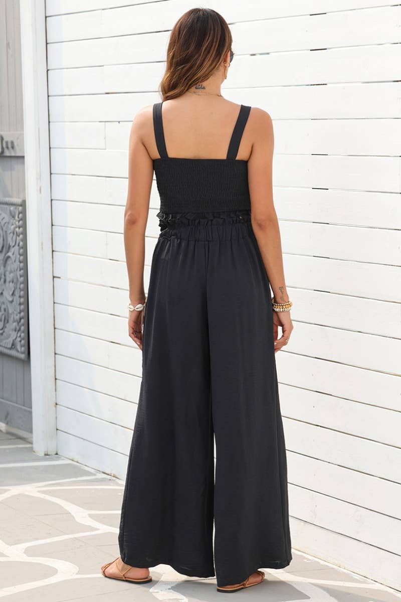CWSS0718_SUMMER SLEEVELESS HALTER TOP WIDE-LEG PANTSUIT