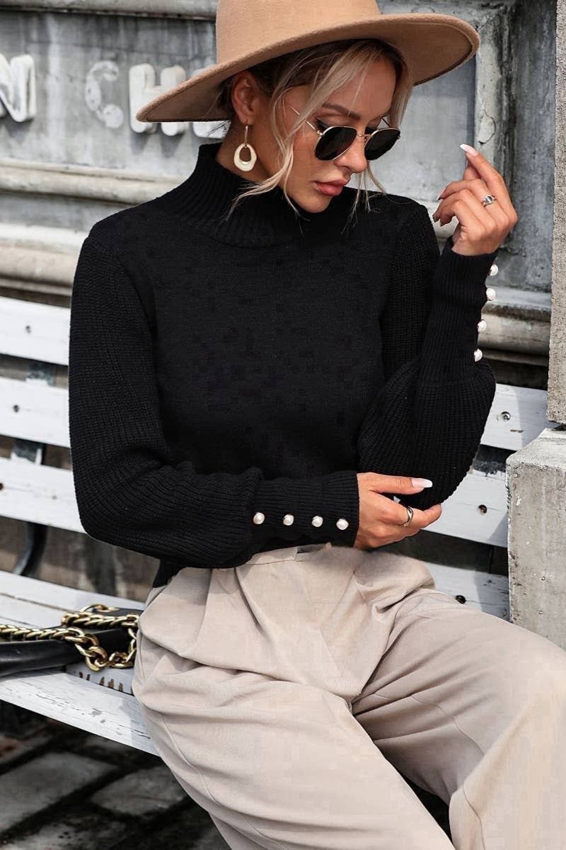 CWOSWL605_Turtle Neck Long Sleeve With Botton Sweater