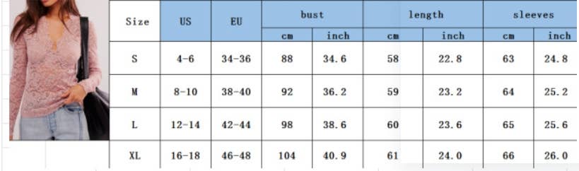 CWTBLL3143_V-NECK HOLLOW LACE LONG-SLEEVED TOP SHIRT