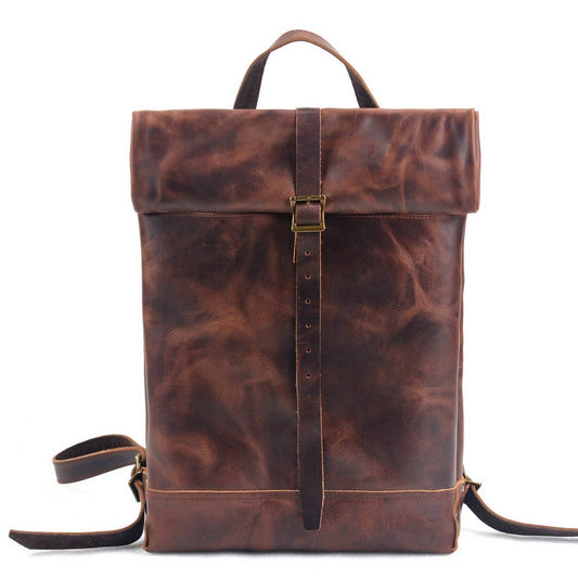 Vintage Leather Roll Top Laptop Backpack_CWAB5551