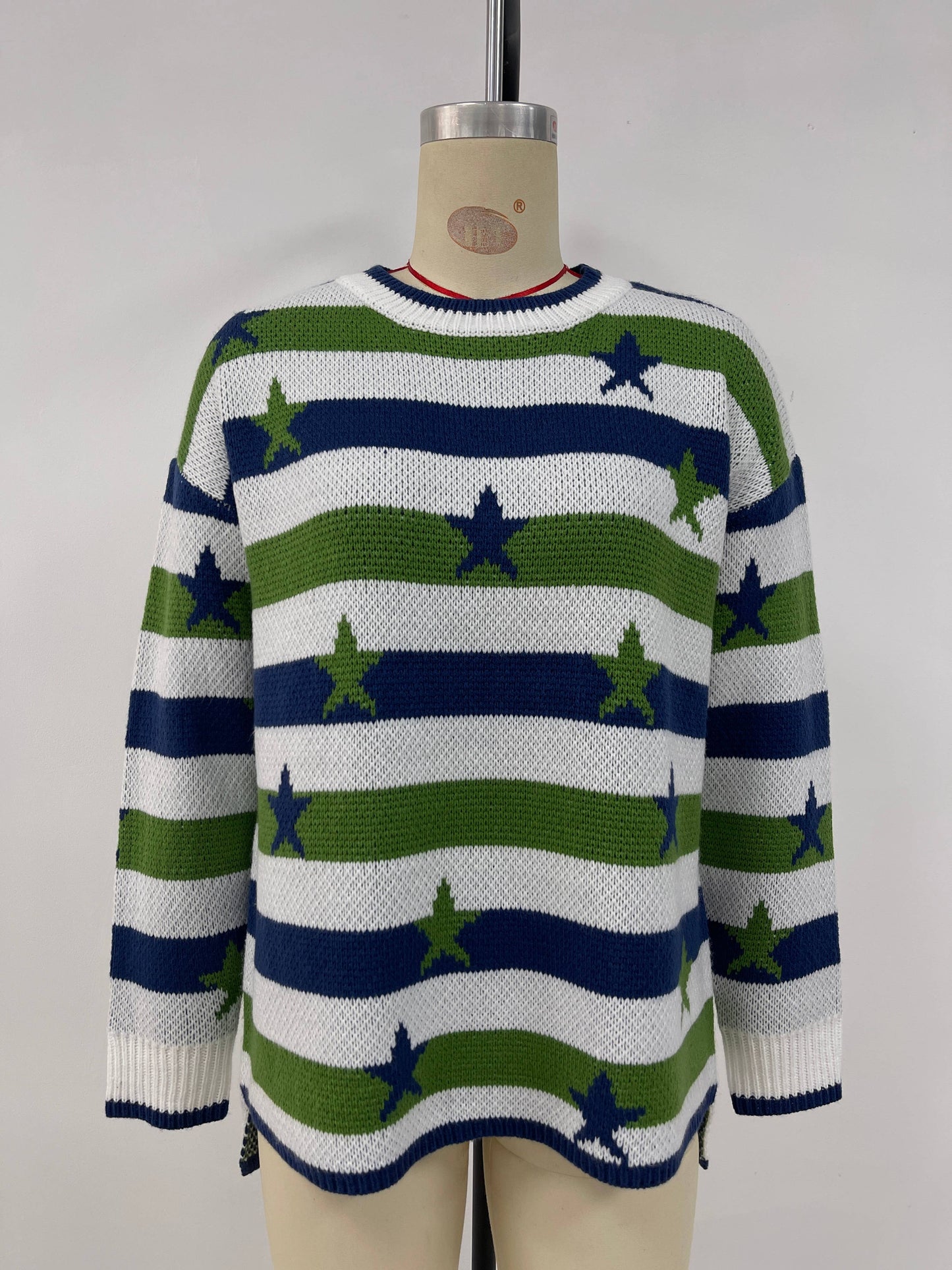 Fashionable flag print loose striped sweater