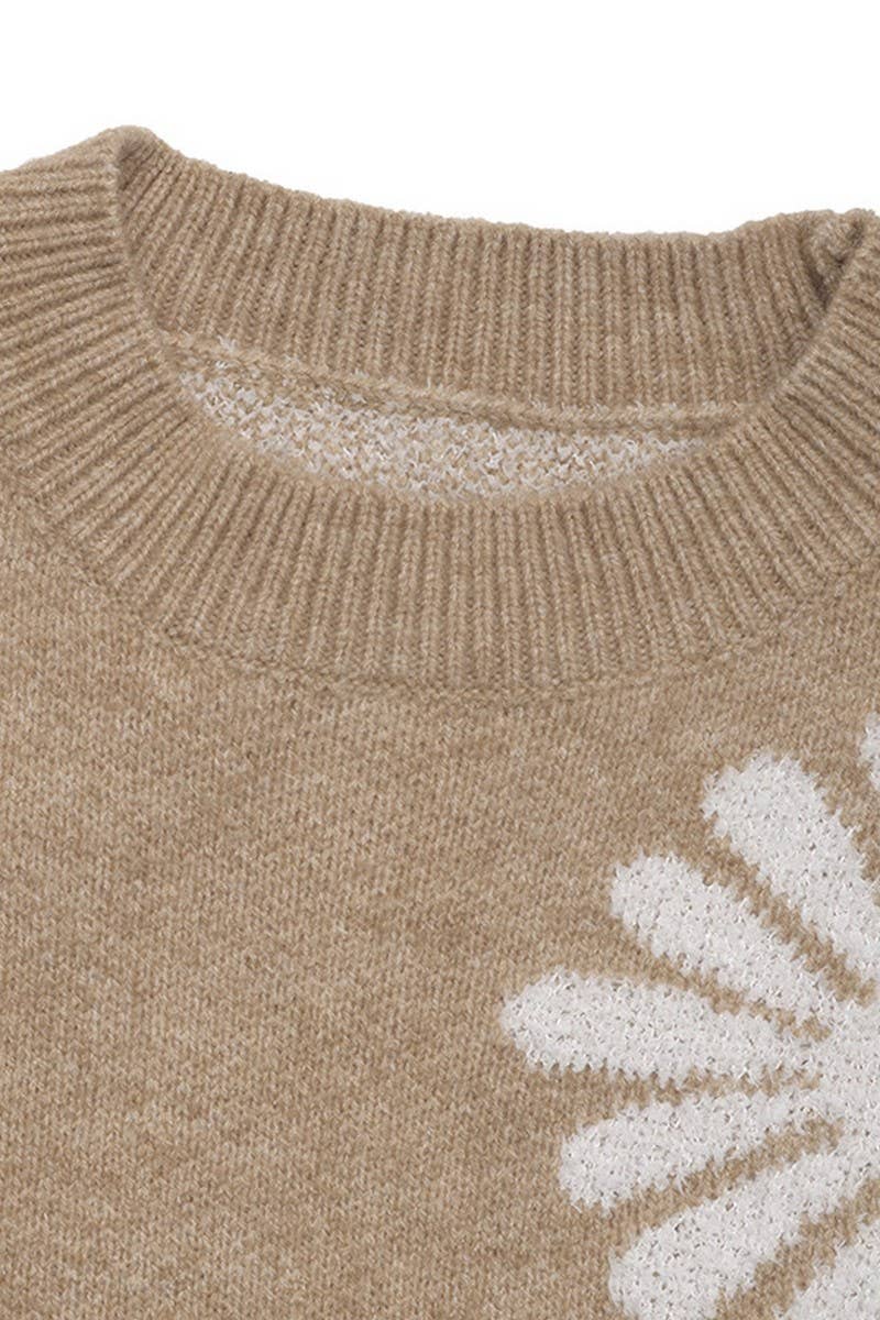 CWOSWL3781_FLORAL PRINT LONG-SLEEVED KNITTED SWEATER