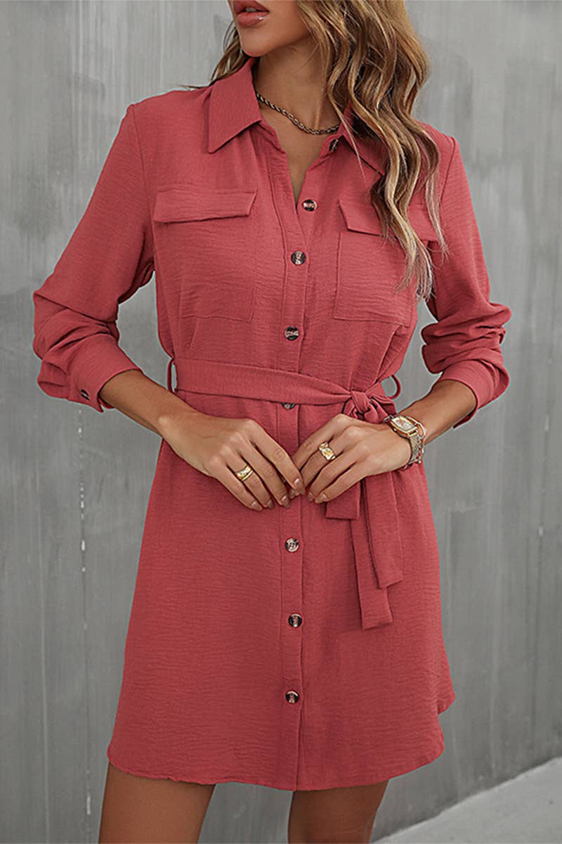 CWTDSL0120_SPRING AND AUTUMN LONG SLEEVE LAPEL SHIRT DRESS