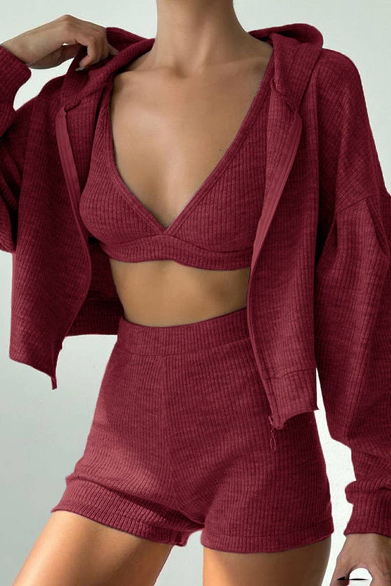 CWSTB00478_2025 FALL ZIP UP HOODIE CROP TOP 3 PIECE SET