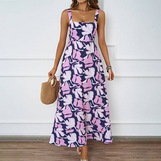 Flowy A-line floral print dress with halter