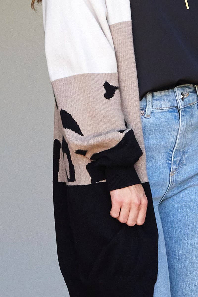 CWOCAL173_LONG SLEEVE ABSTRACT COLOR BLOCK CARDIGAN