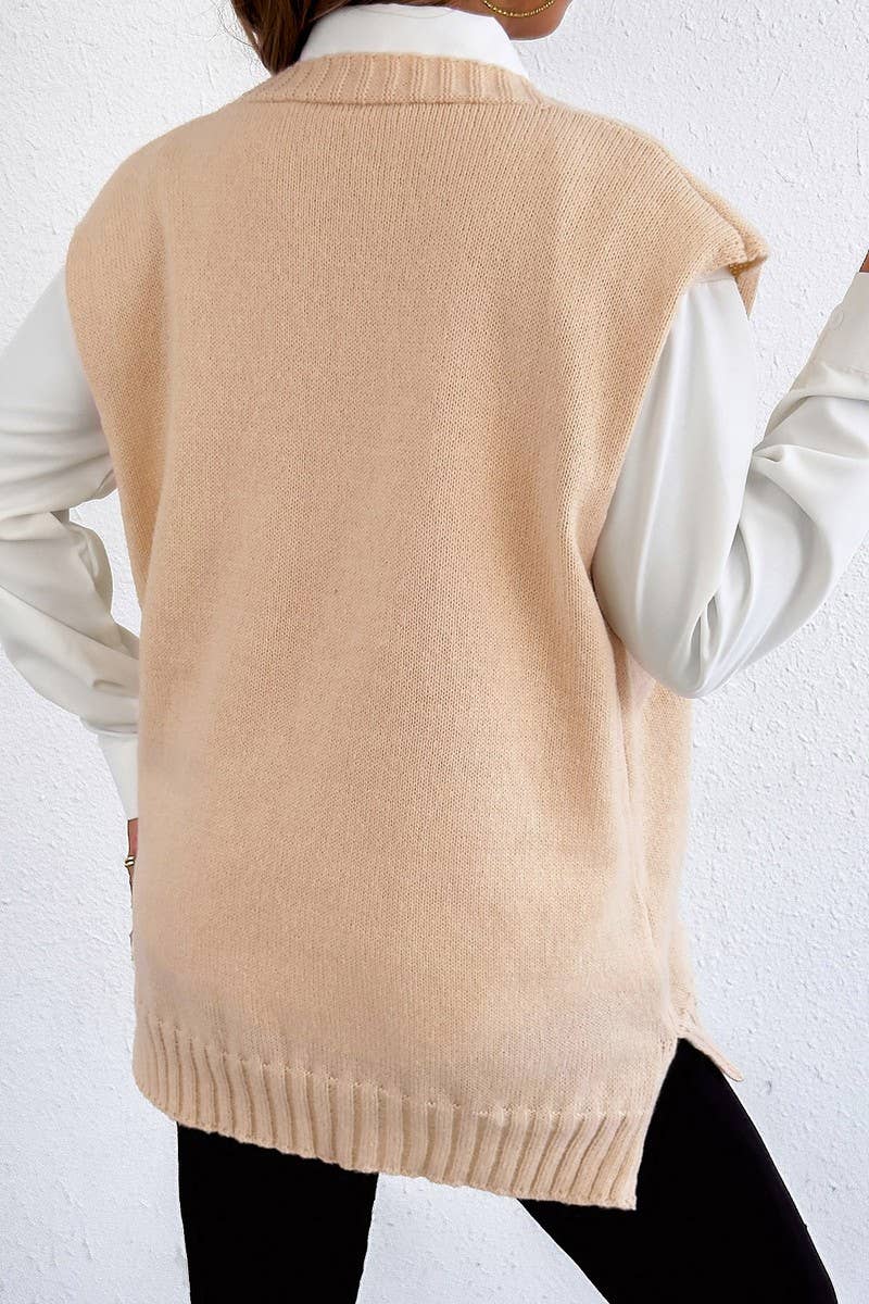 CWOJA00764_WOMEN PEARL BUTTON KNIT VEST CARDIGAN