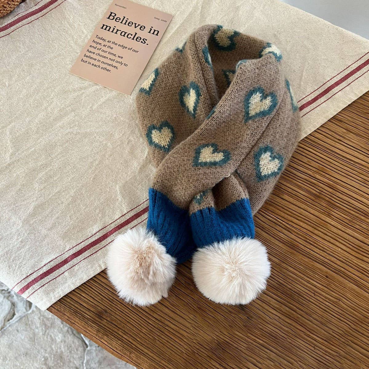 INS Jacquard Heart Knit Scarf for Kids Winter