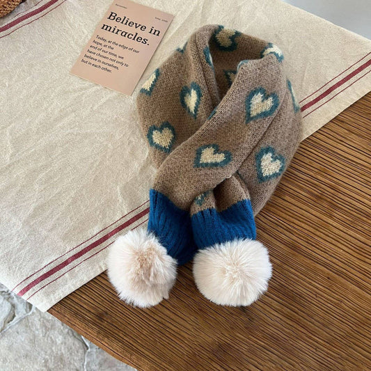 INS Jacquard Heart Knit Scarf for Kids Winter
