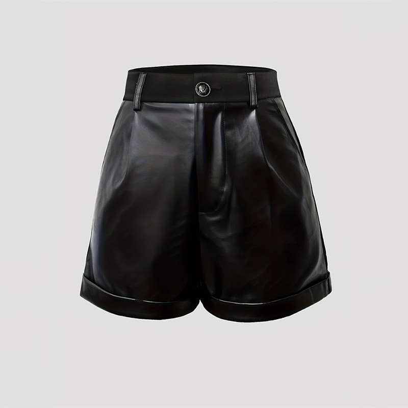 Commuter high-waisted PU lederhosen rolled hem