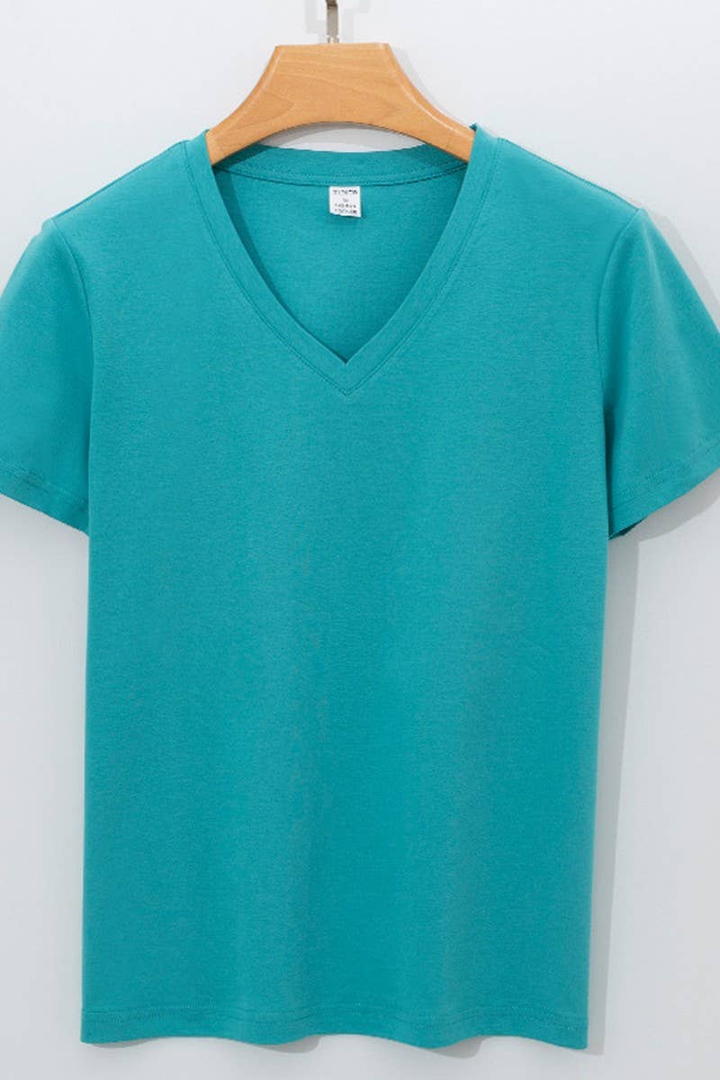 CWTTS1041_V NECK SOLID COLOR CASUAL WOMEN T SHIRT