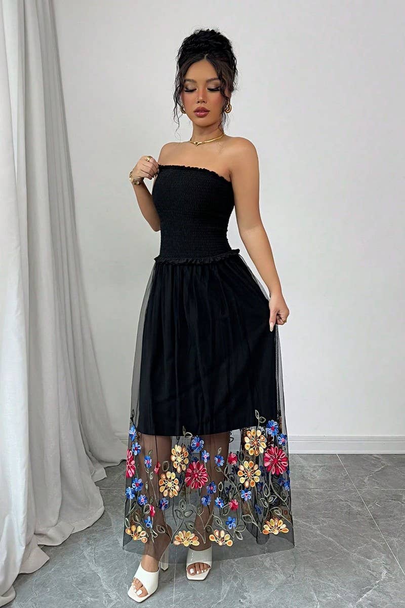 CWDTD0474_ELEGANT FLORAL EMBROIDERED STRAPLESS MAXI DRESS