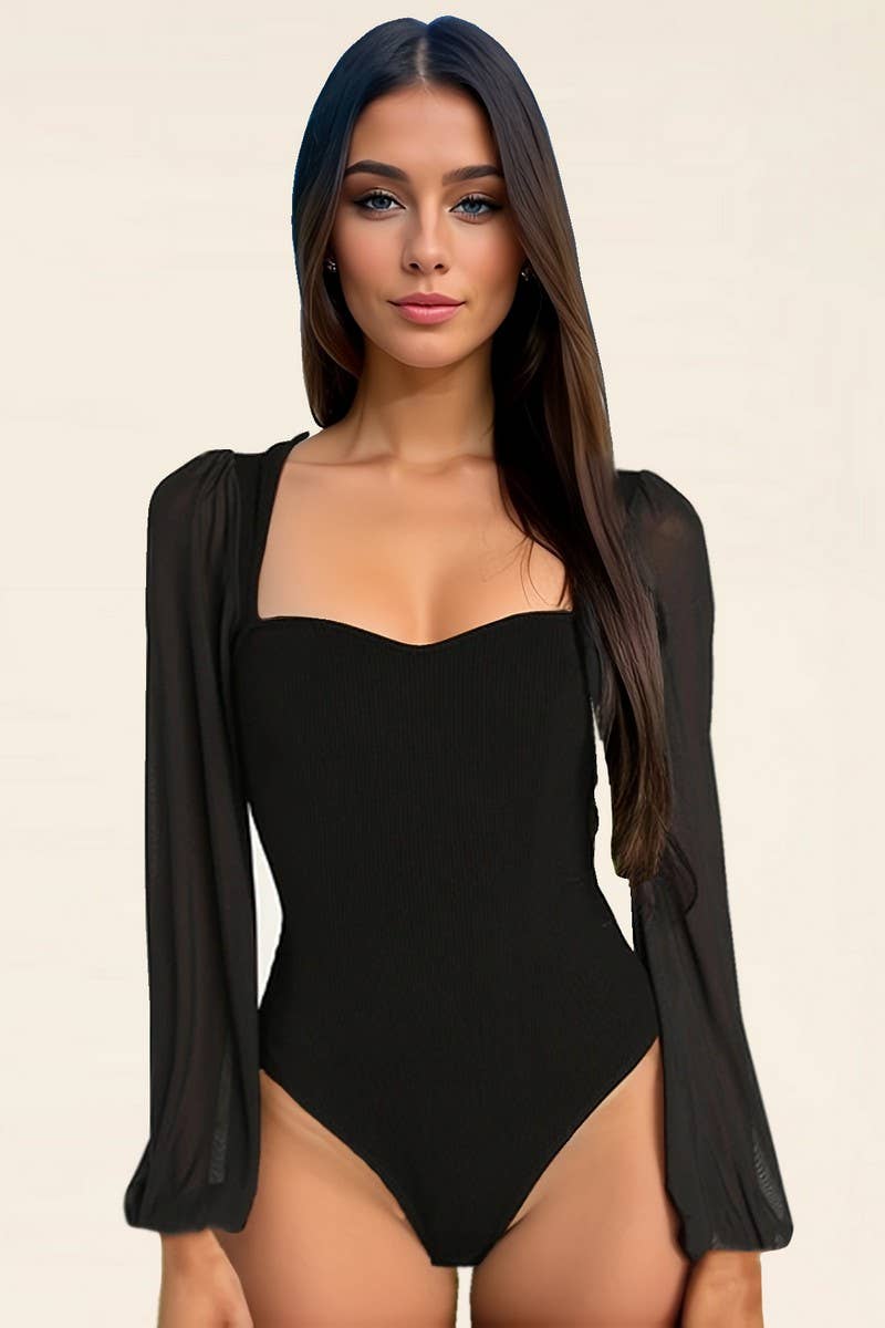 CWSBSL0154_FALL SEXY MESH LANTERN SLEEVE BODYSUIT