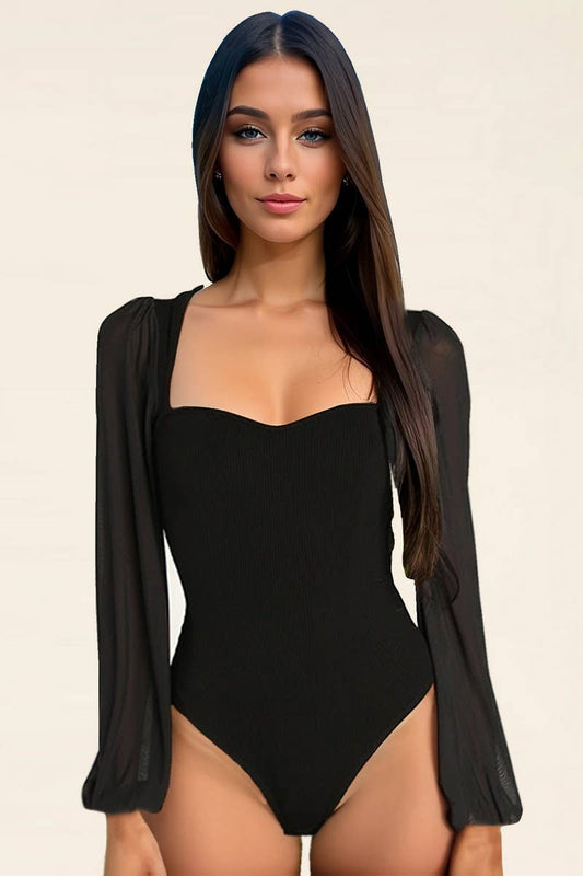 CWSBSL0154_FALL SEXY MESH LANTERN SLEEVE BODYSUIT