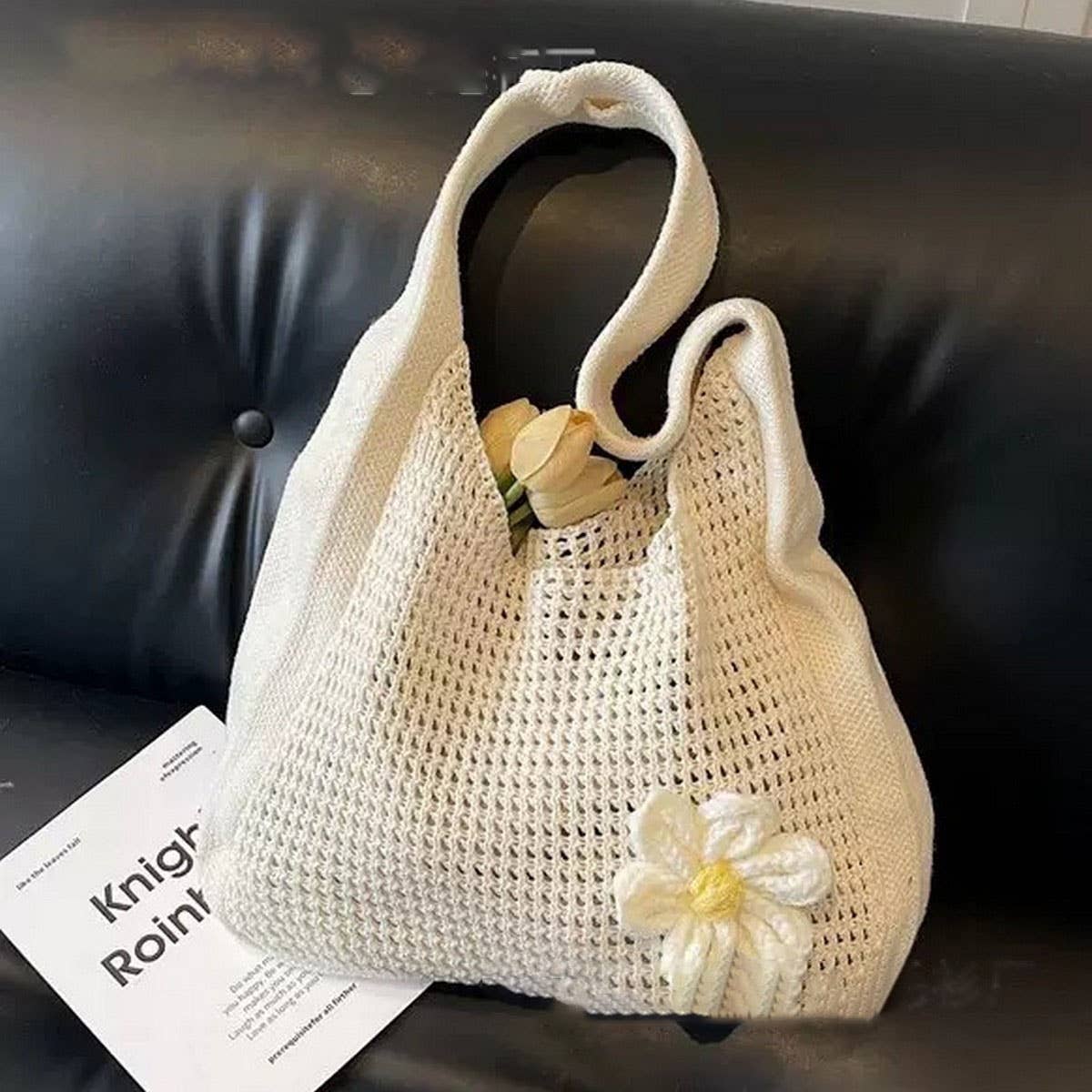 CUAB00624_2025 BOHO KNIT TOTE BAG LARGE CAPACITY FLORAL BAG