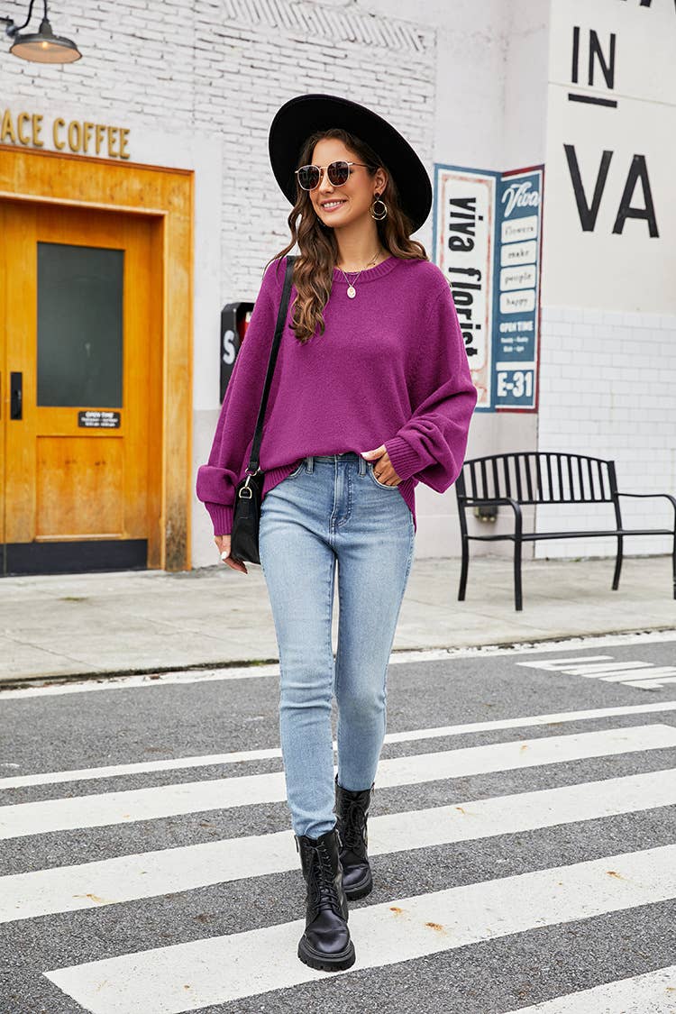 CREW-NECK LONG-SLEEVED DESIGN KNIT SWEATER