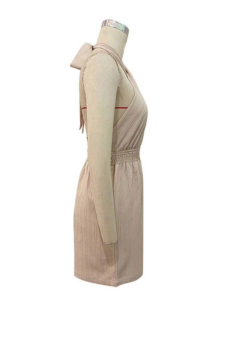 CWSJS0630_ HALTER NECK SOLID COLOR SHORTS JUMPSUIT