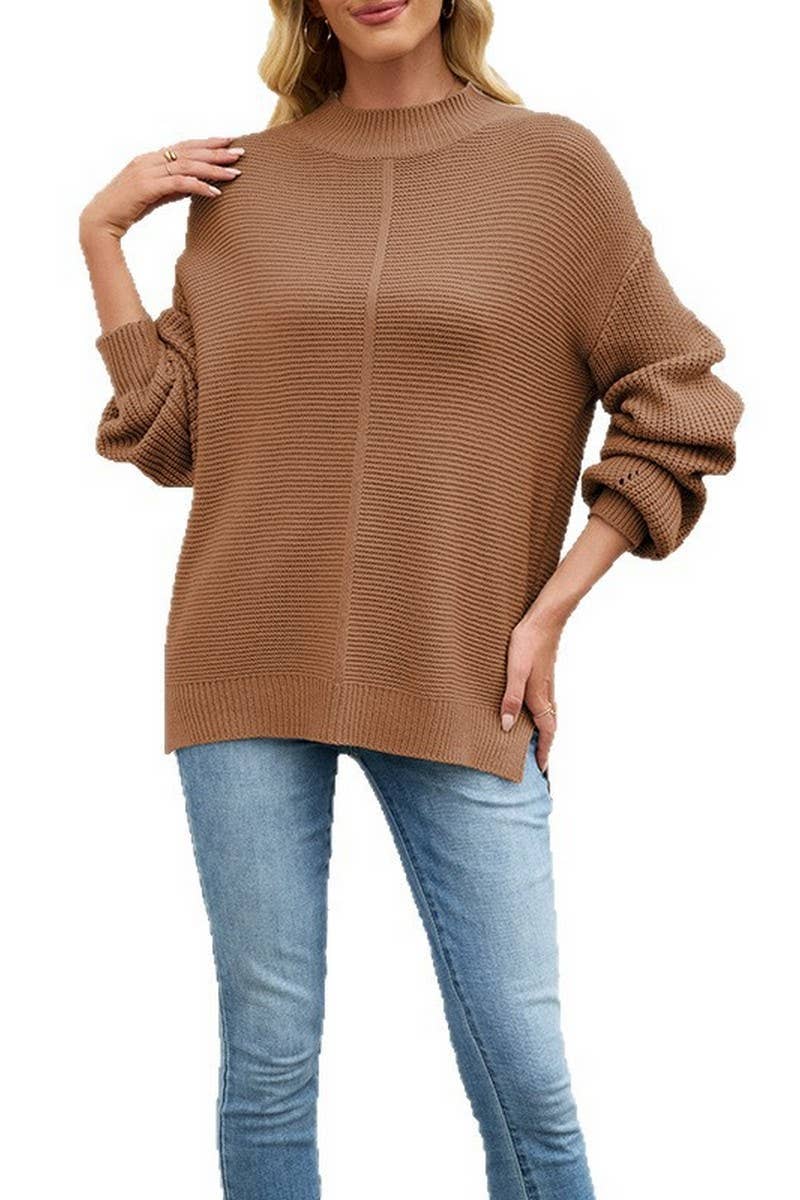 CWOSWL7022_SOLID COLOR HALF TURTLENECK PULLOVER SWEATER