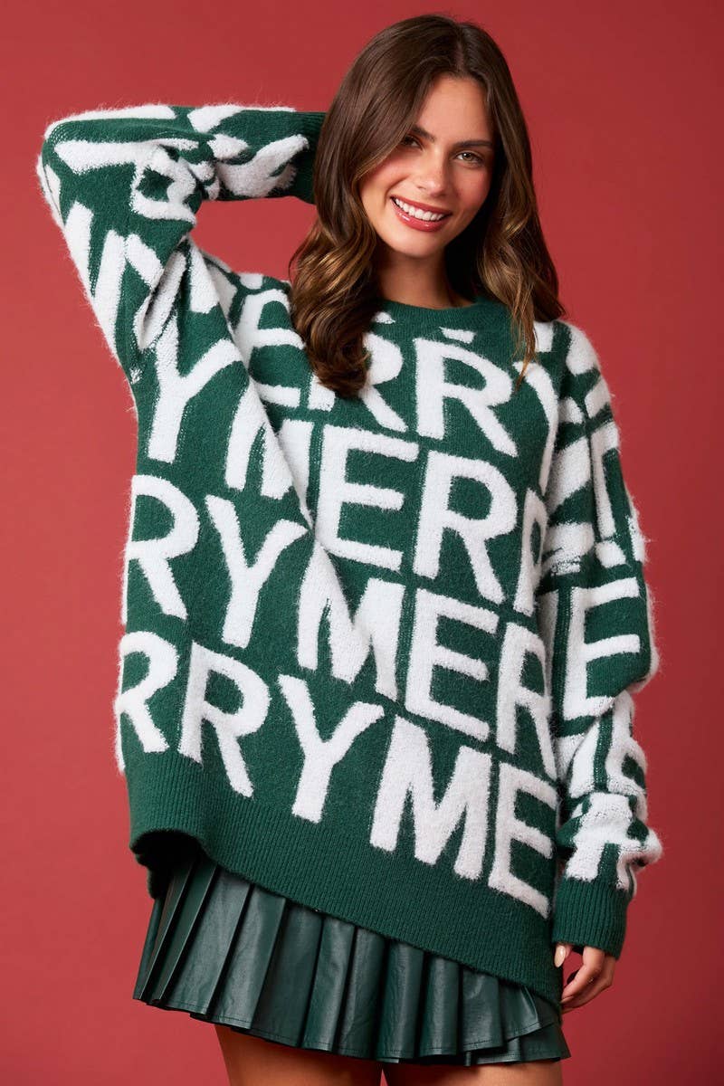 CWOSWL07750_CHRISTMAS LETTER LOOSE KNIT PULLOVER SWEATER