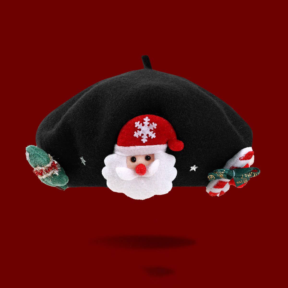 CWAH04555_GIRLS RED  BERET WINTER CHRISTMAS HAT