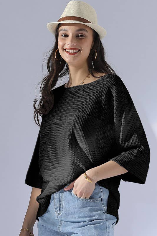 CWTTS696_ROUND NECK ROLLED SHORT SLEEVE TUNIC TOP