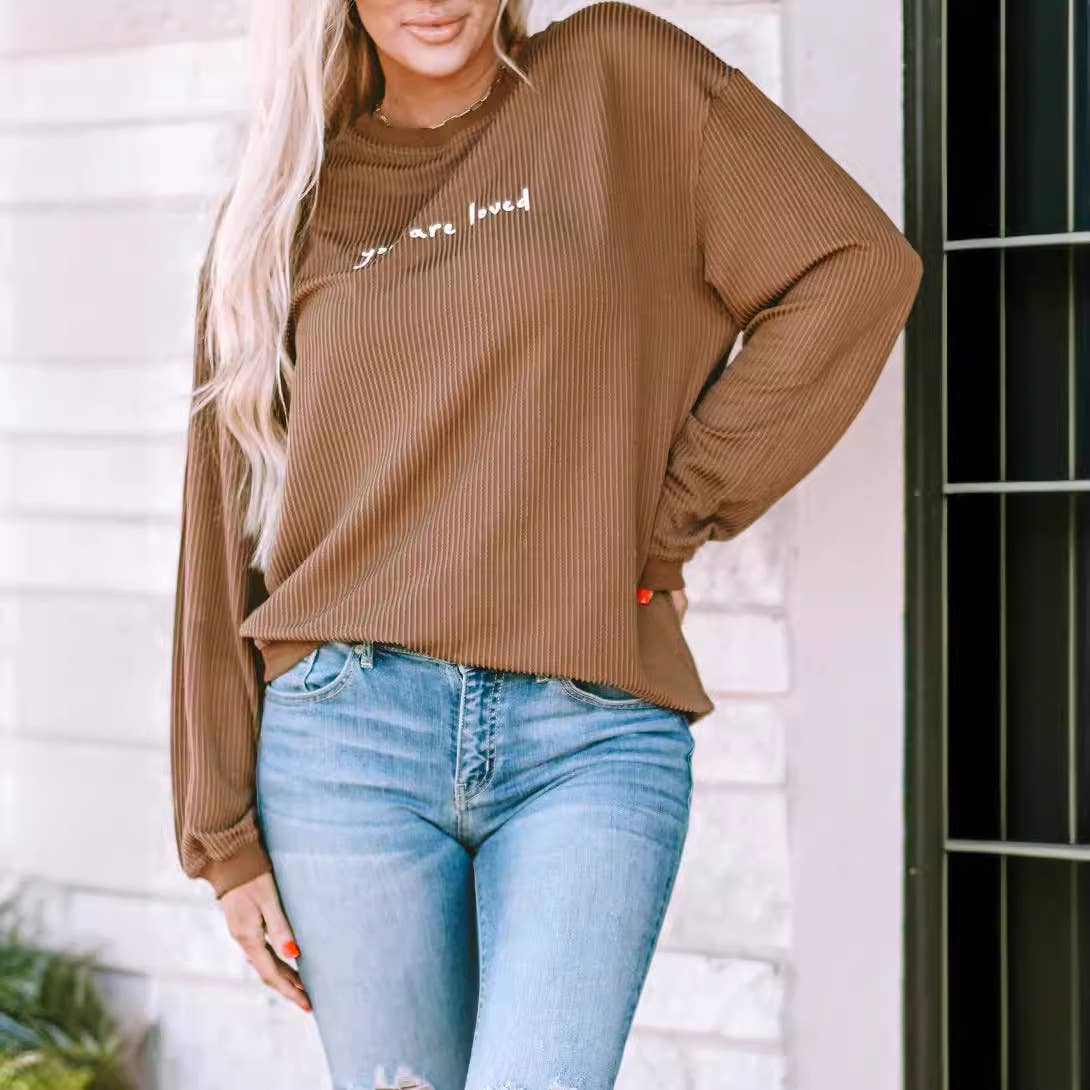 CORDUROY CREW NECK LONG SLEEVE HOODIE FOR WOMEN