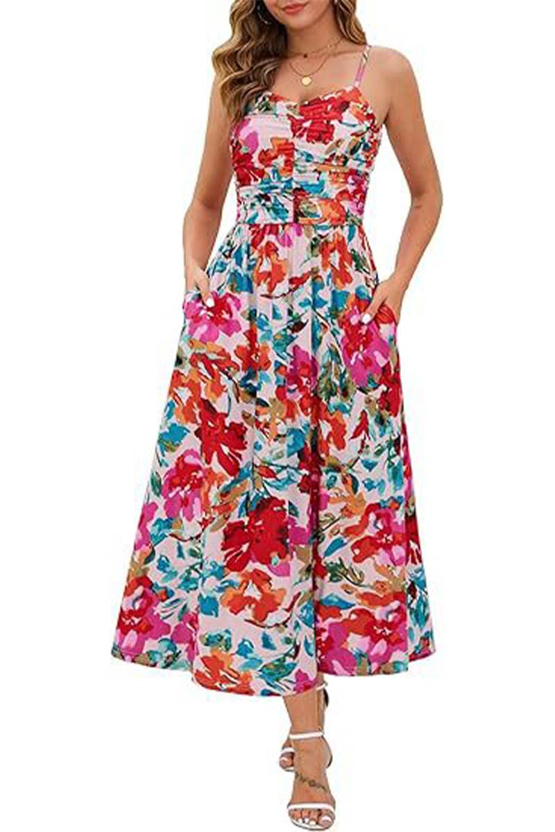 CWDHL1087_SPAGHETTI STRAP FLORAL PRINT TANK DRESS