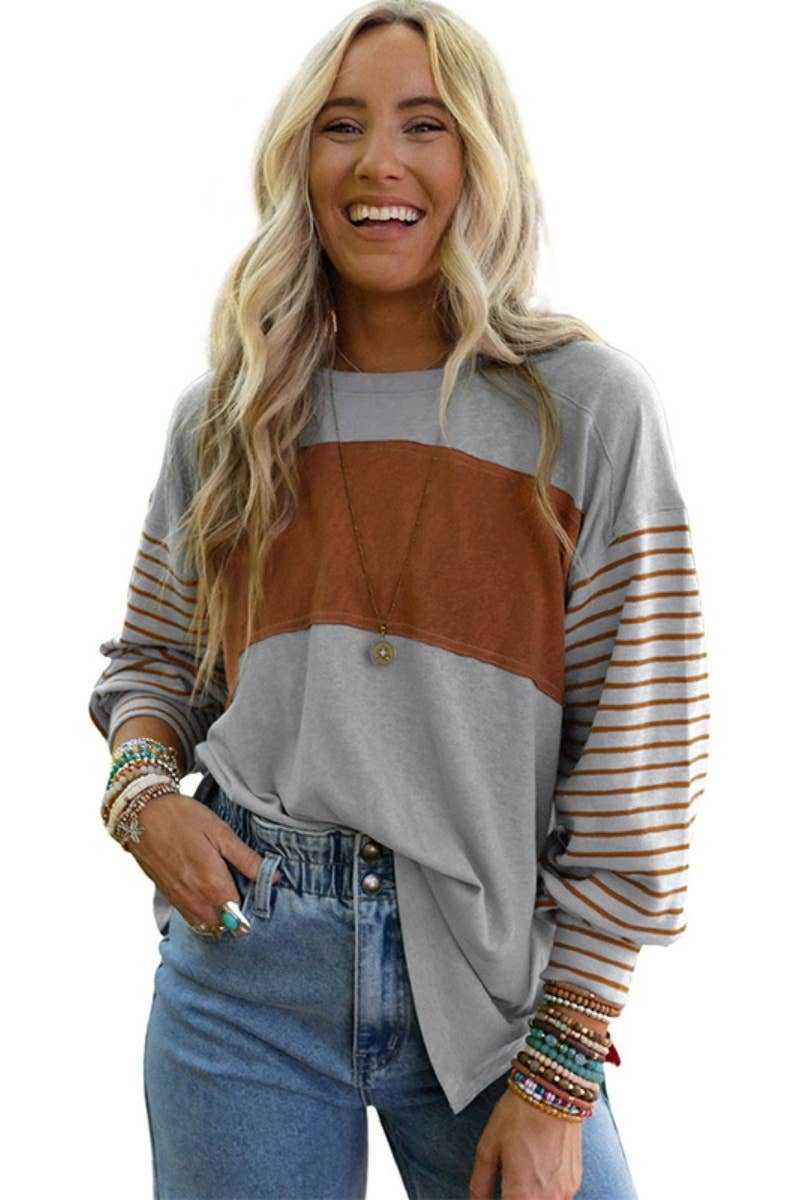 CWTBLL1307_CREW-NECK STRIPED LONG-SLEEVED BLOUSE