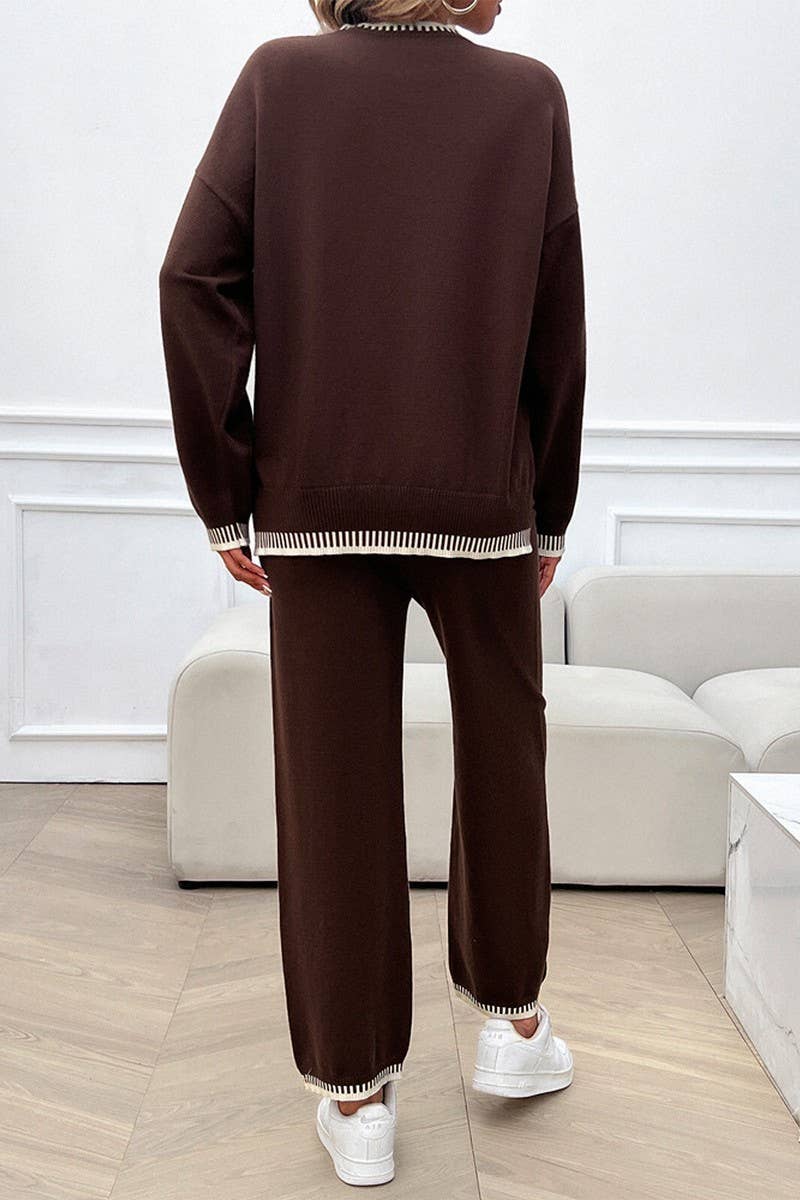 CWSTB0742_CASUAL CONTRAST COLOR SWEATER AND PANTS SET